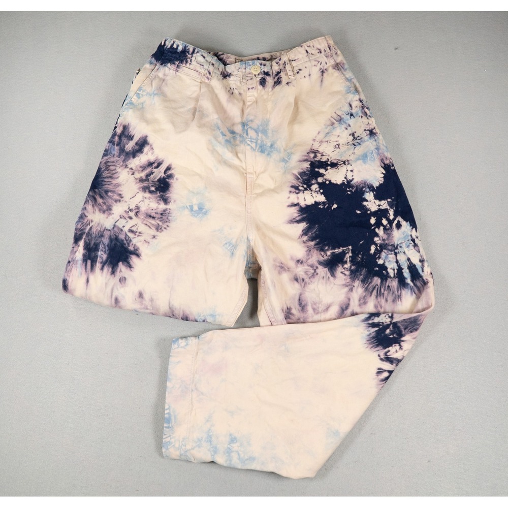 Kapital Kountry Womens Tie Dye Pleated Tapered Cotton Pants Cream Blue Size M